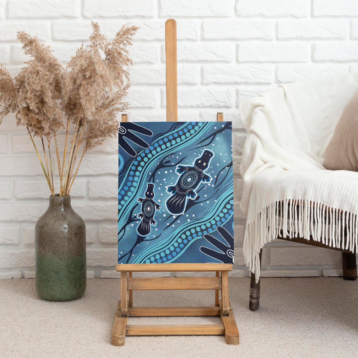 Aboriginal Dots Art Painting with Platypus Canvas Wall Art No 1