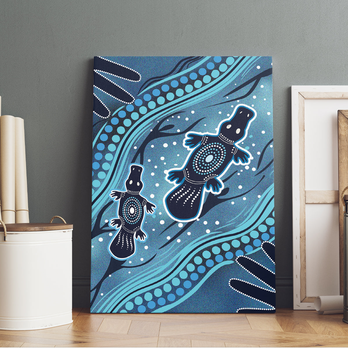 Aboriginal Dots Art Painting with Platypus Canvas Wall Art No 1