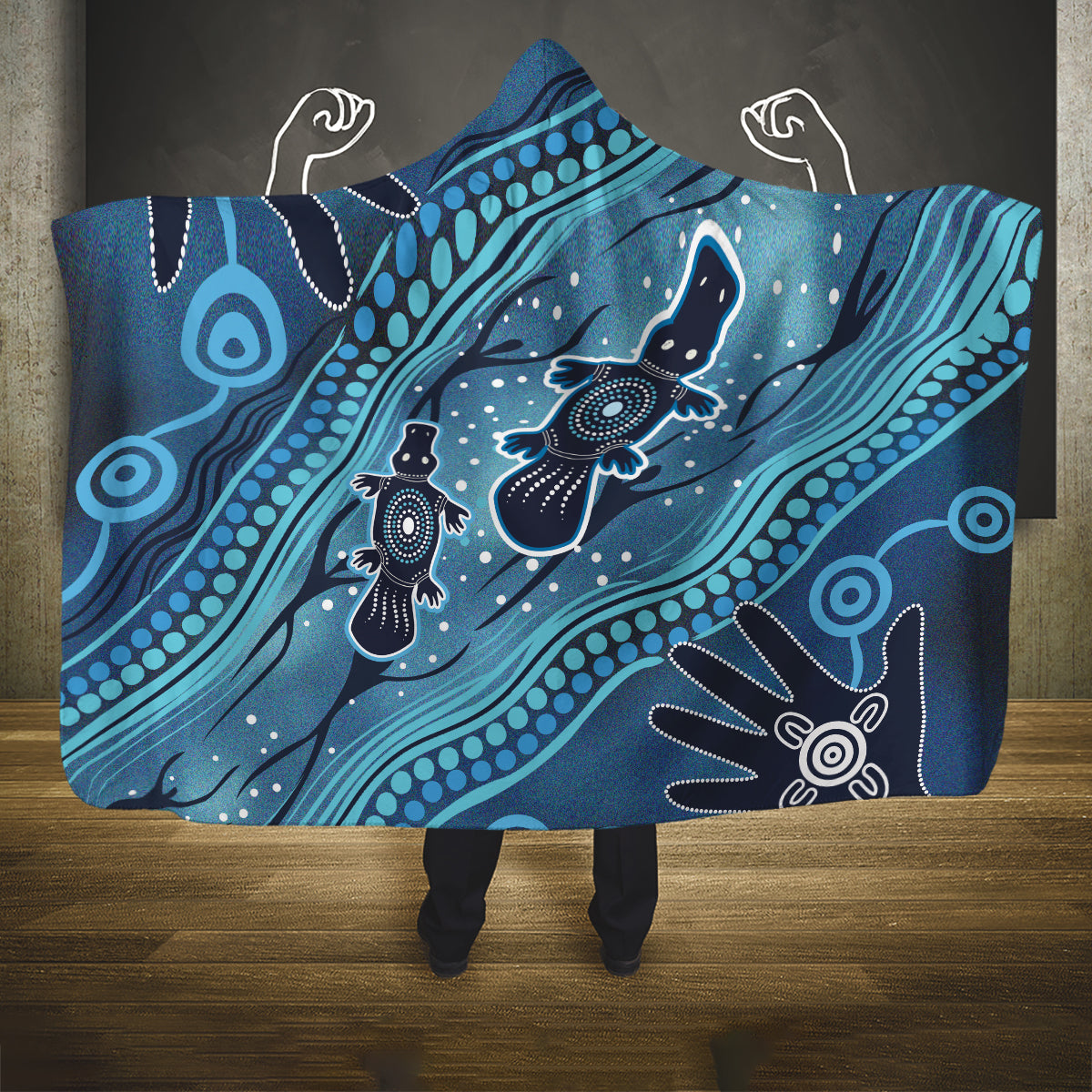 Aboriginal Dots Art Painting with Platypus Hooded Blanket No 1