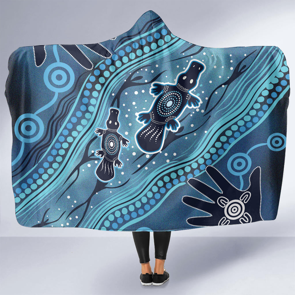 Aboriginal Dots Art Painting with Platypus Hooded Blanket No 1