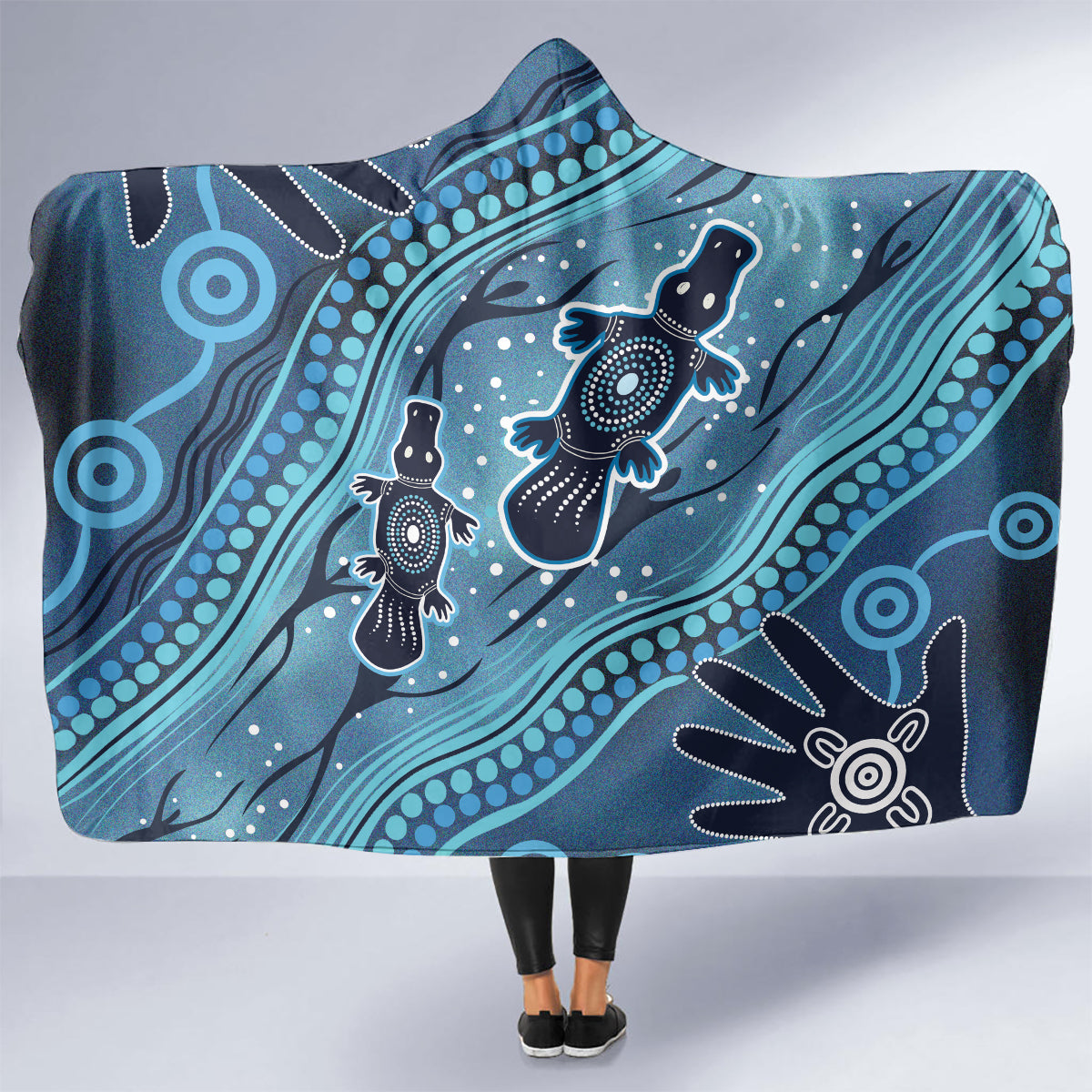 Aboriginal Dots Art Painting with Platypus Hooded Blanket No 1