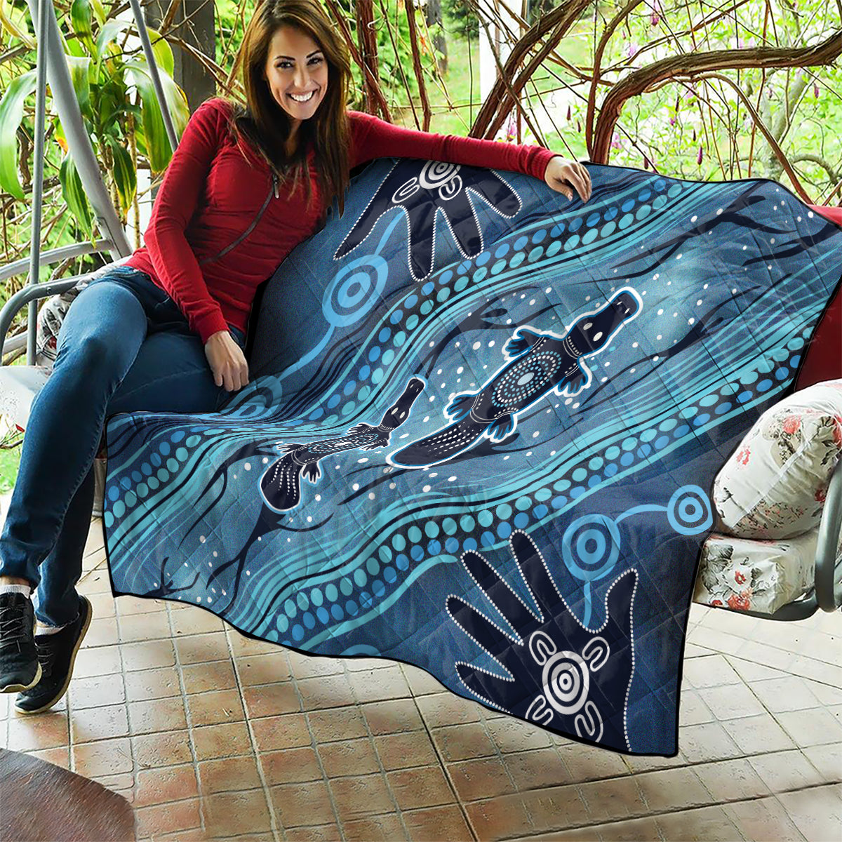 Aboriginal Dots Art Painting with Platypus Quilt No 1
