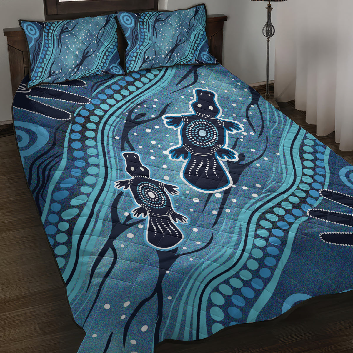 Aboriginal Dots Art Painting with Platypus Quilt Bed Set No 1