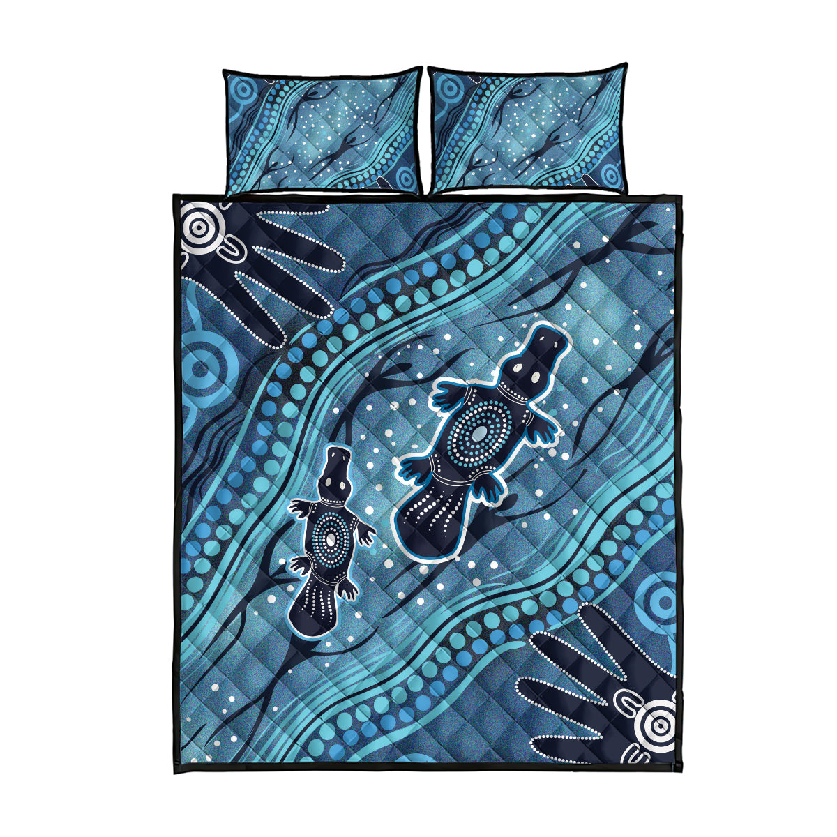 Aboriginal Dots Art Painting with Platypus Quilt Bed Set No 1