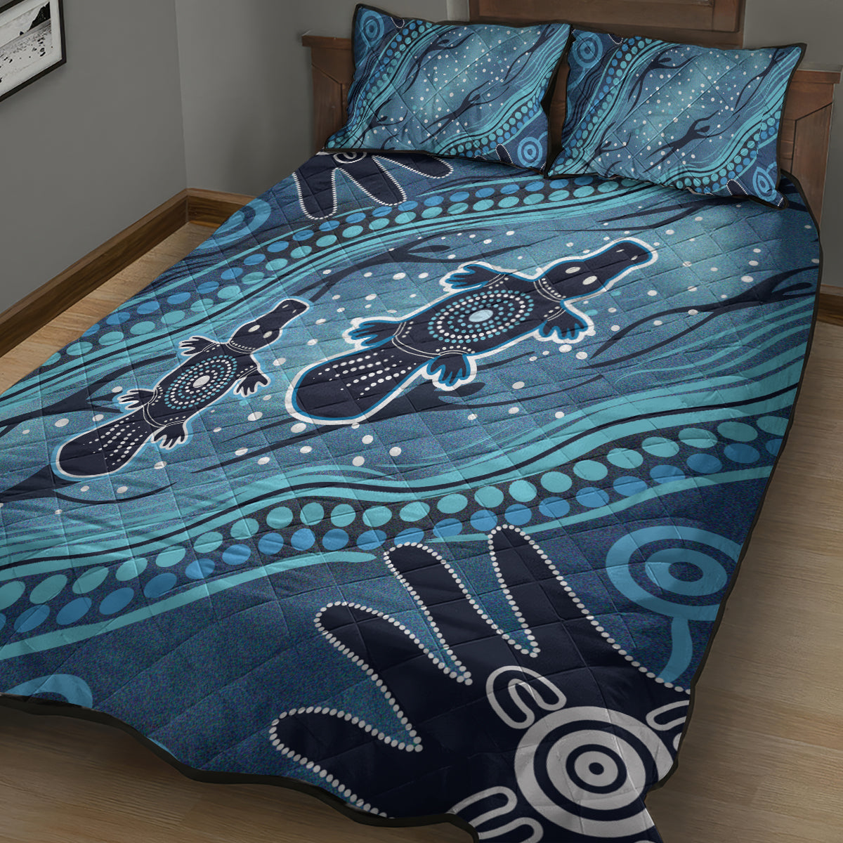 Aboriginal Dots Art Painting with Platypus Quilt Bed Set No 1