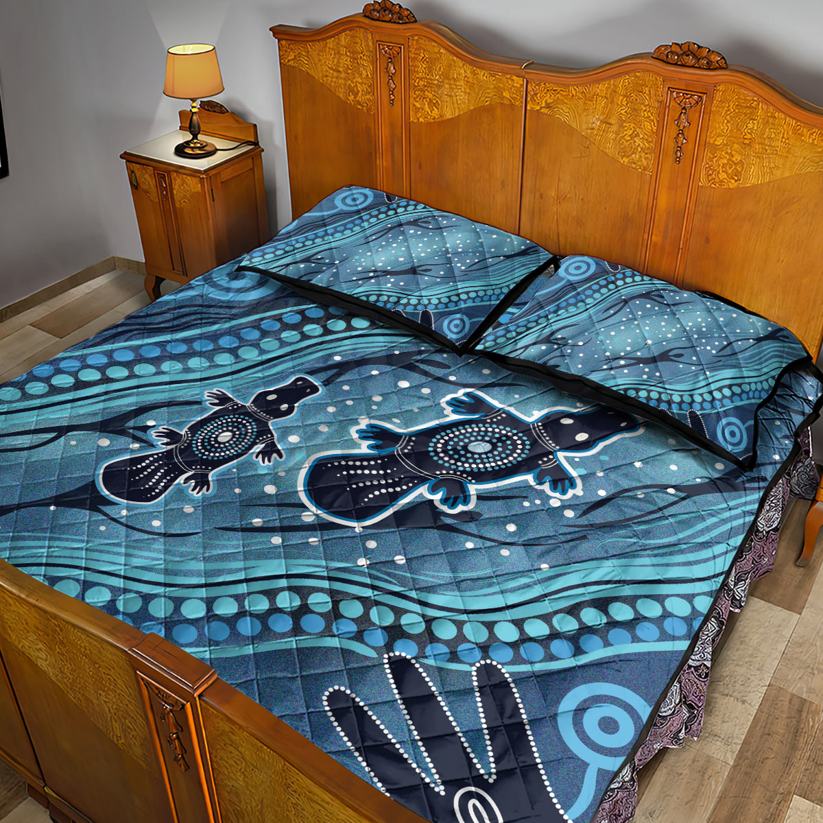 Aboriginal Dots Art Painting with Platypus Quilt Bed Set No 1