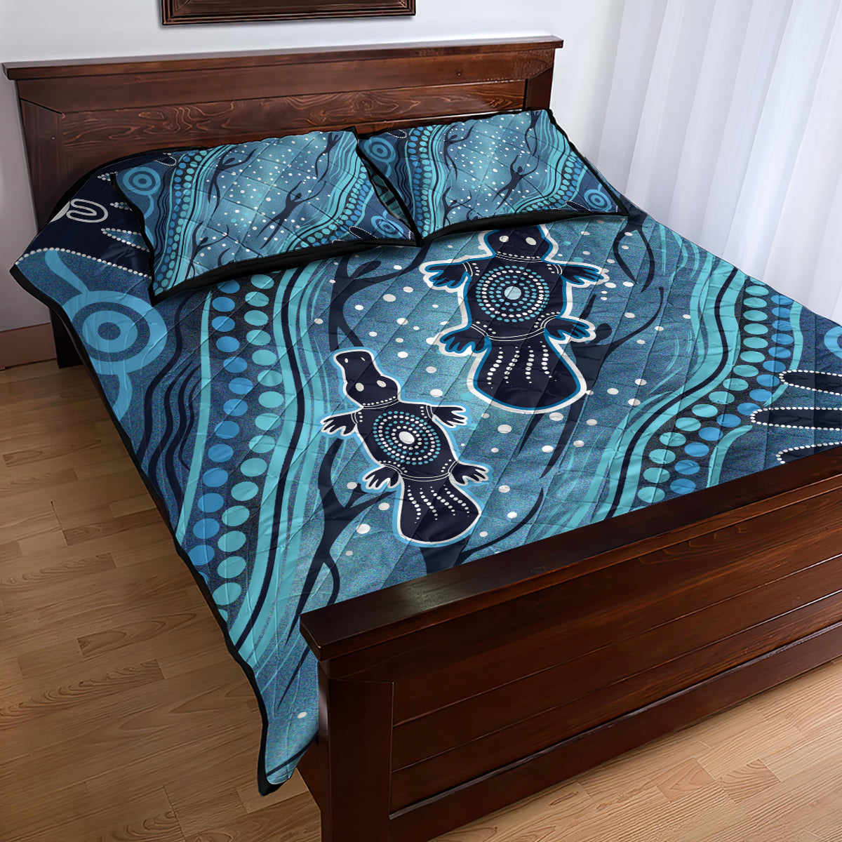 Aboriginal Dots Art Painting with Platypus Quilt Bed Set No 1