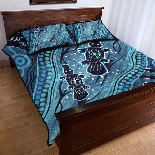 Aboriginal Dots Art Painting with Platypus Quilt Bed Set No 1