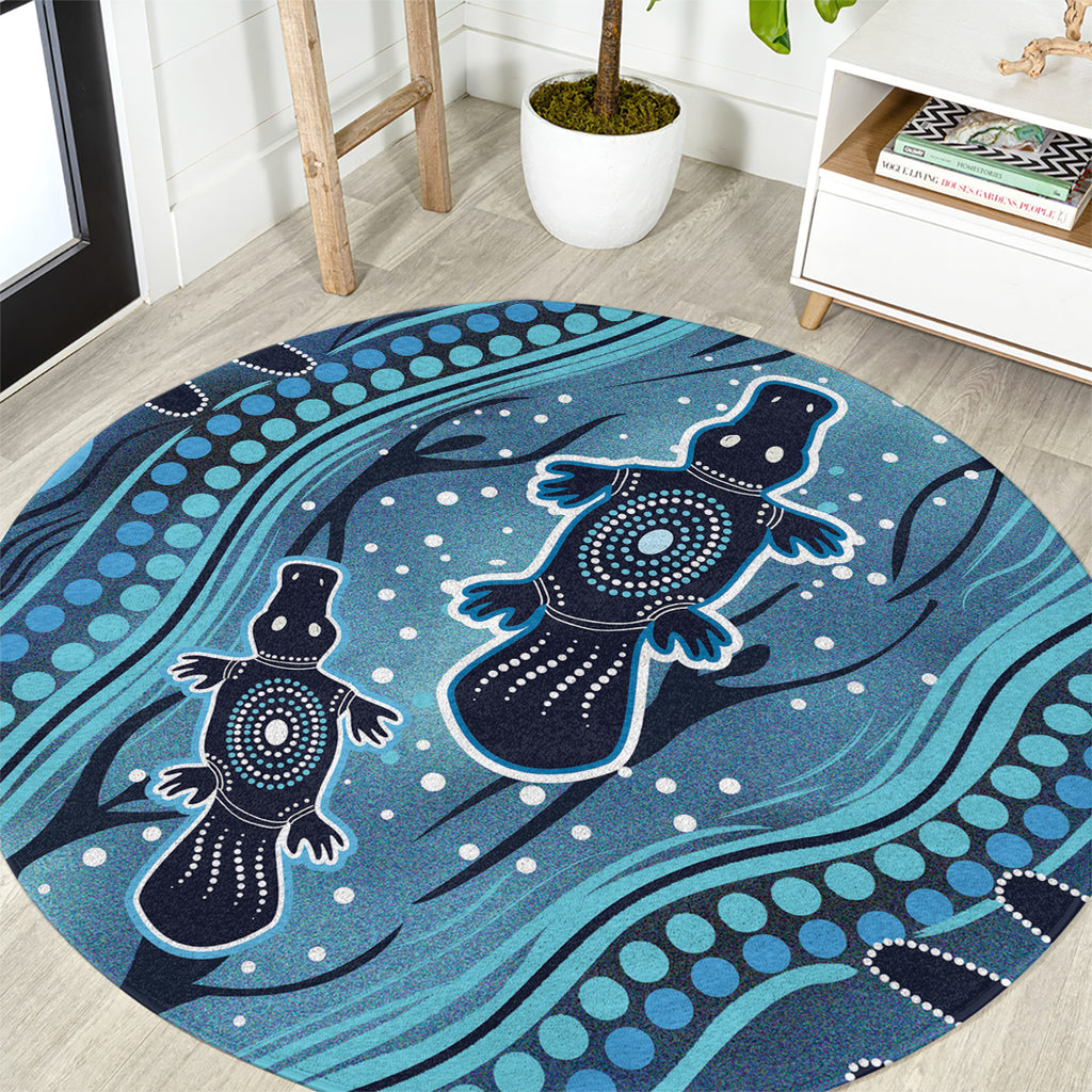 Aboriginal Dots Art Painting with Platypus Round Carpet No 1