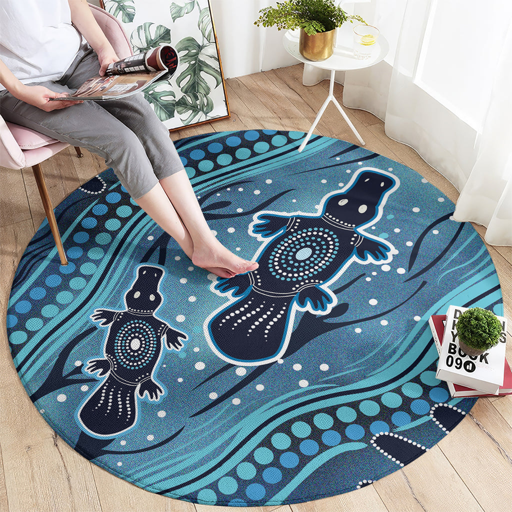 Aboriginal Dots Art Painting with Platypus Round Carpet No 1