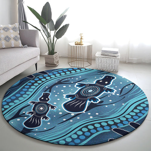 Aboriginal Dots Art Painting with Platypus Round Carpet No 1