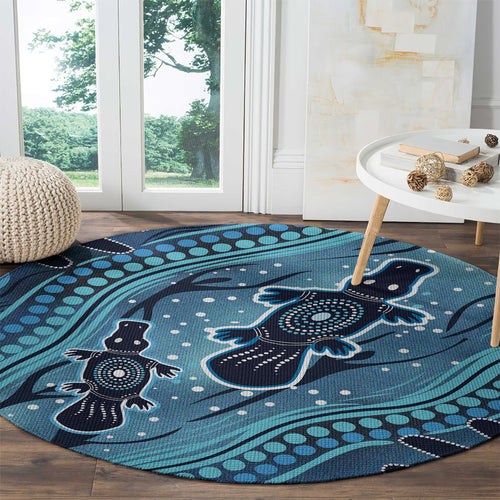 Aboriginal Dots Art Painting with Platypus Round Carpet No 1