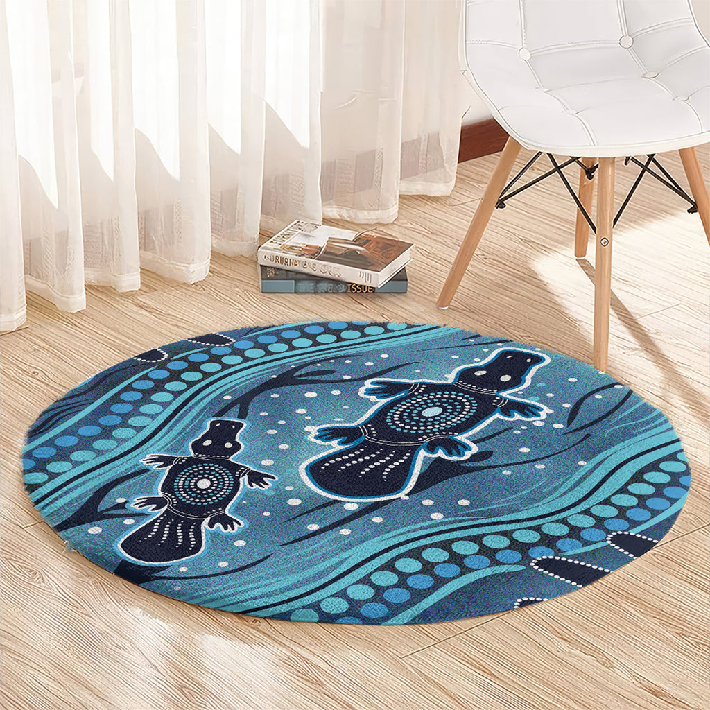 Aboriginal Dots Art Painting with Platypus Round Carpet No 1