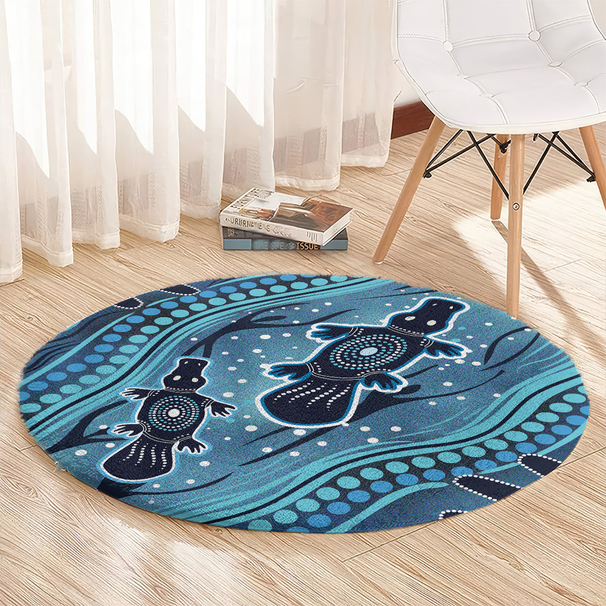 Aboriginal Dots Art Painting with Platypus Round Carpet No 1