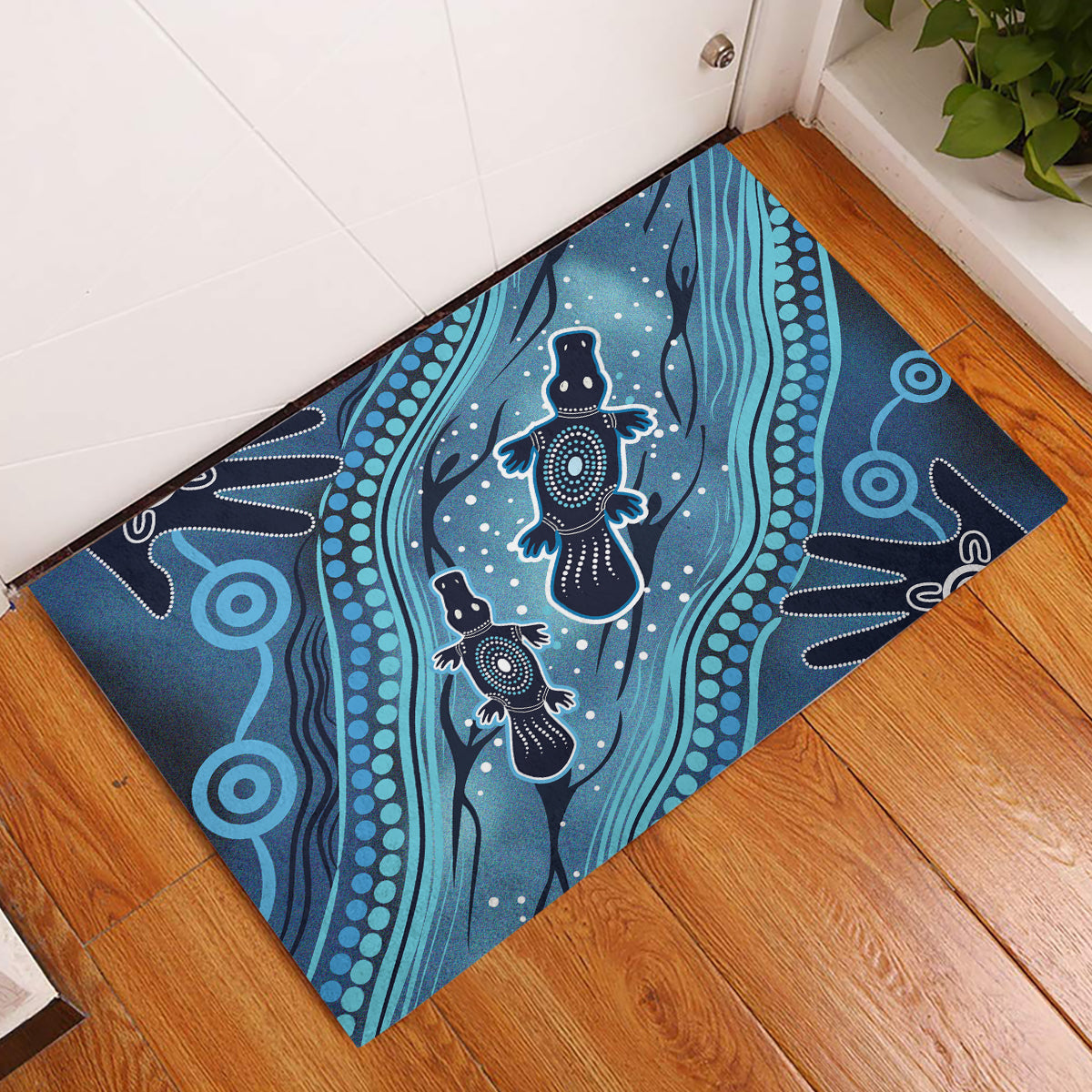 Aboriginal Dots Art Painting with Platypus Rubber Doormat No 1