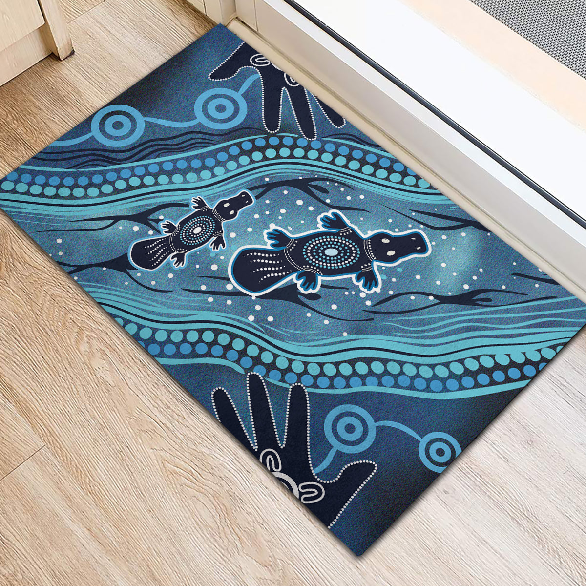 Aboriginal Dots Art Painting with Platypus Rubber Doormat No 1
