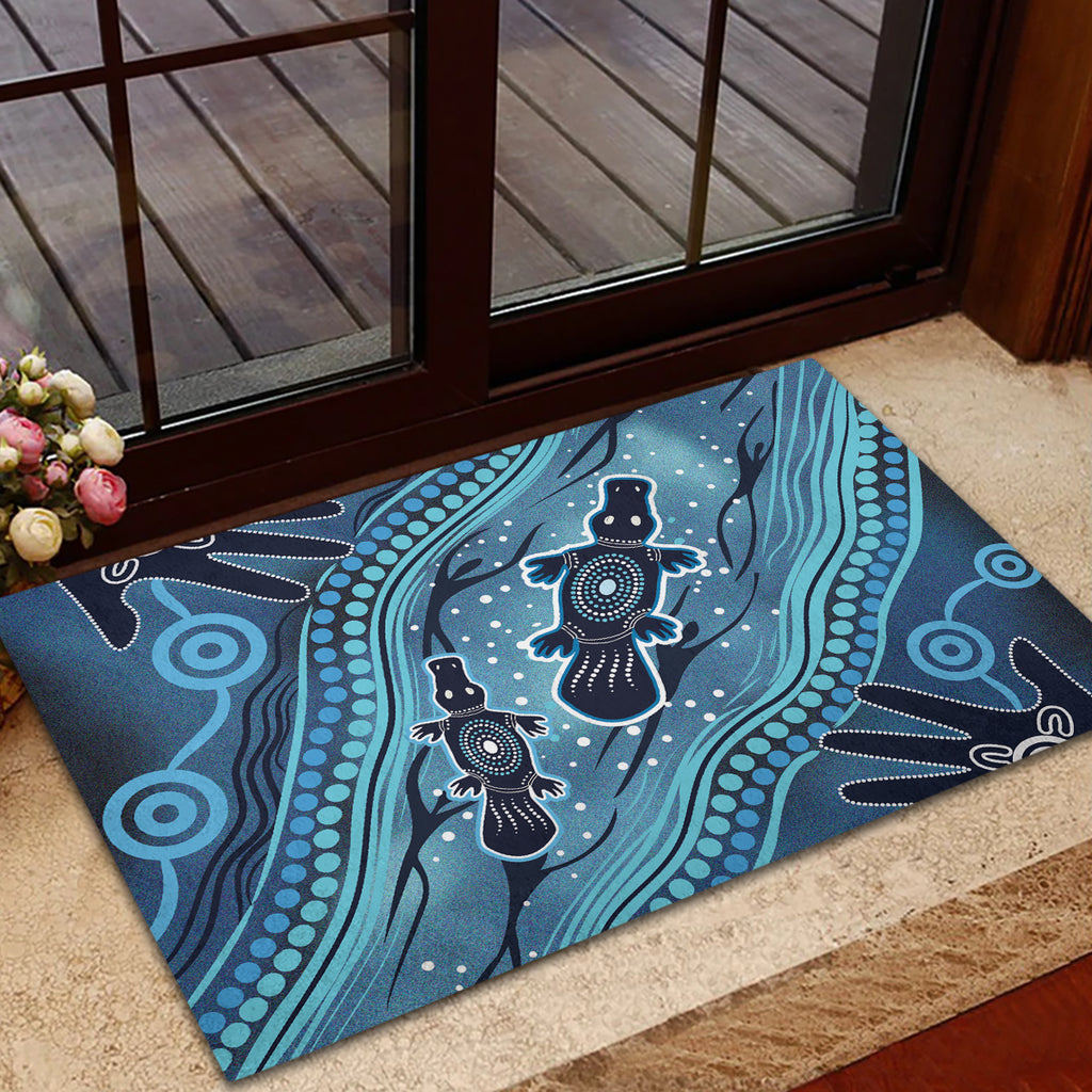 Aboriginal Dots Art Painting with Platypus Rubber Doormat No 1