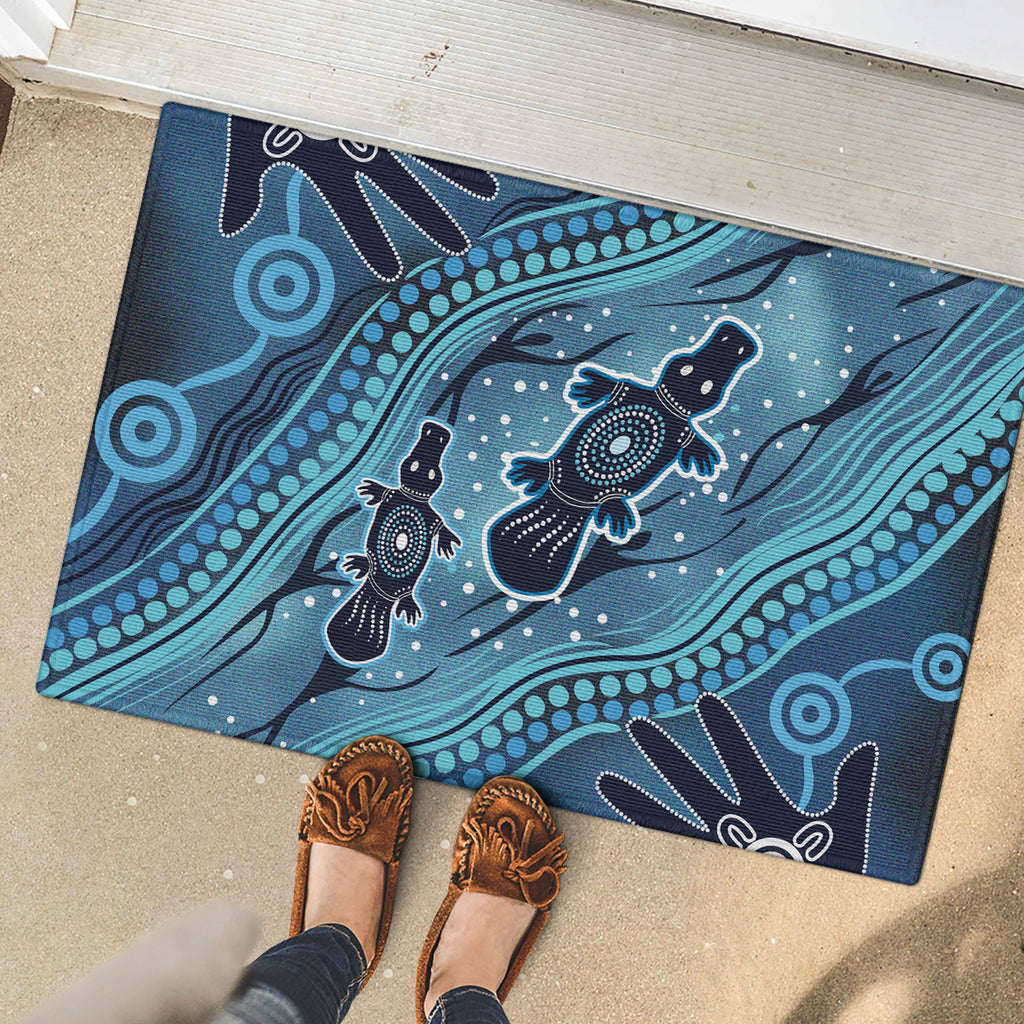 Aboriginal Dots Art Painting with Platypus Rubber Doormat No 1