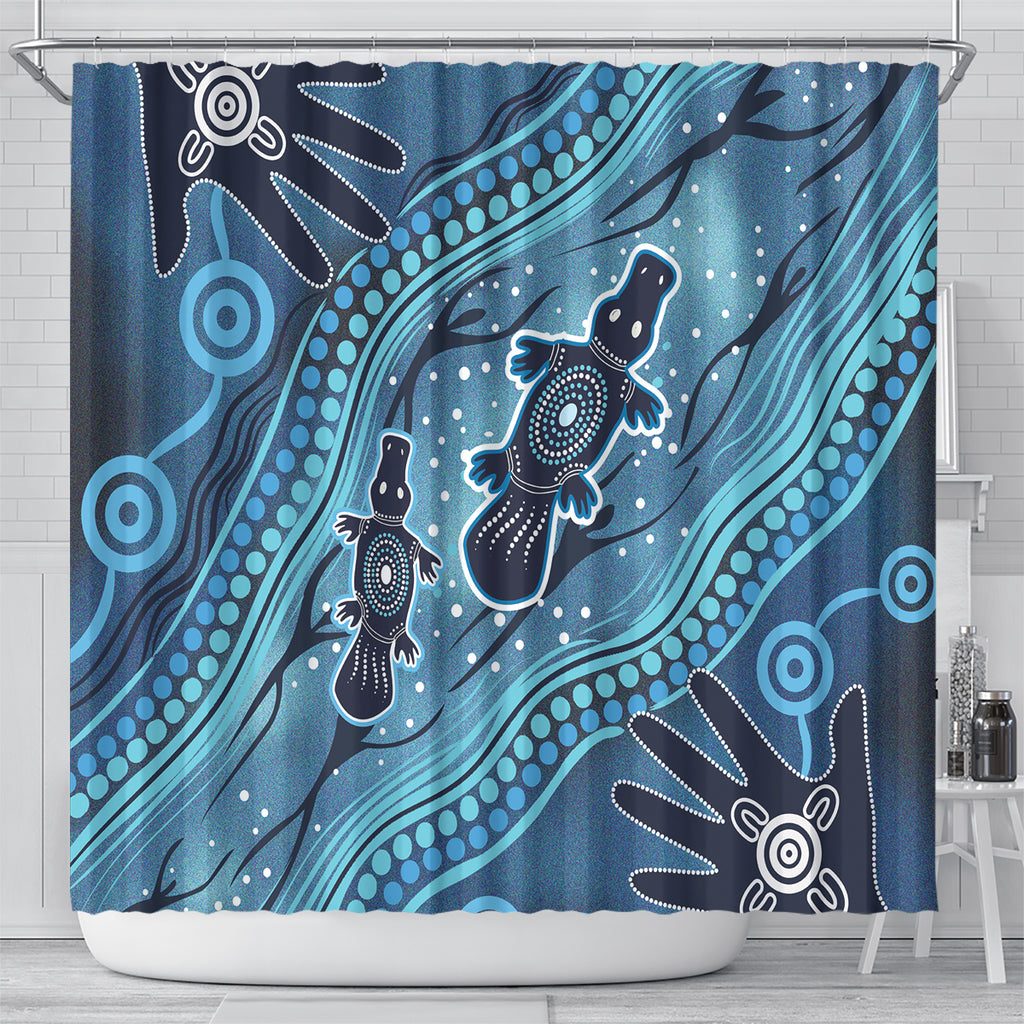 Aboriginal Dots Art Painting with Platypus Shower Curtain No 1