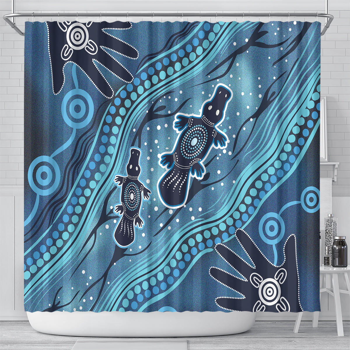 Aboriginal Dots Art Painting with Platypus Shower Curtain No 1