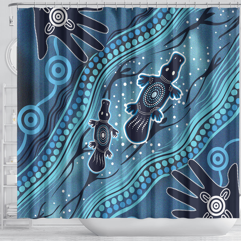 Aboriginal Dots Art Painting with Platypus Shower Curtain No 1
