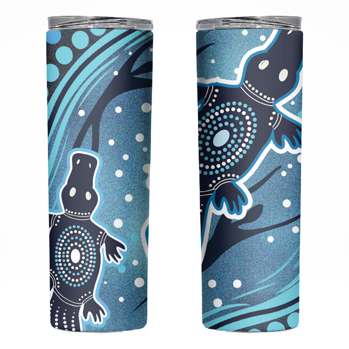 Aboriginal Dots Art Painting with Platypus Skinny Tumbler No 1