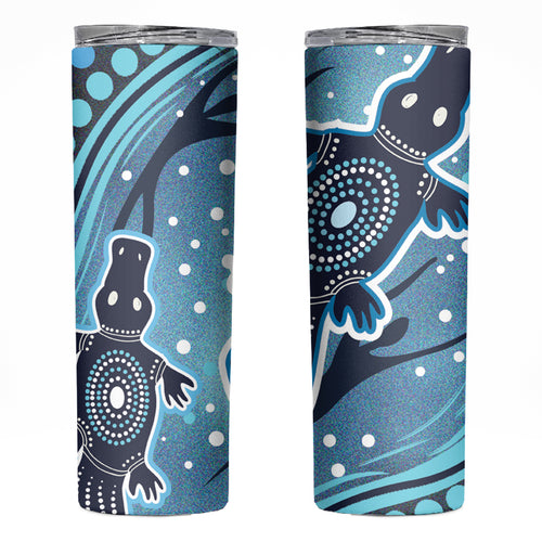 Aboriginal Dots Art Painting with Platypus Skinny Tumbler No 1