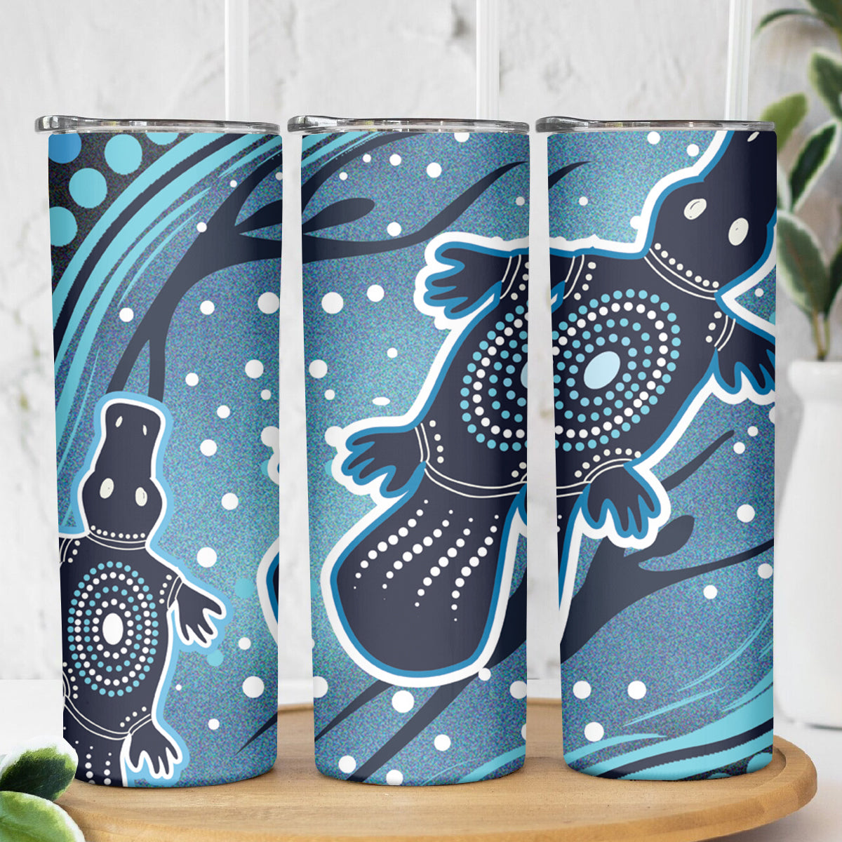Aboriginal Dots Art Painting with Platypus Skinny Tumbler No 1