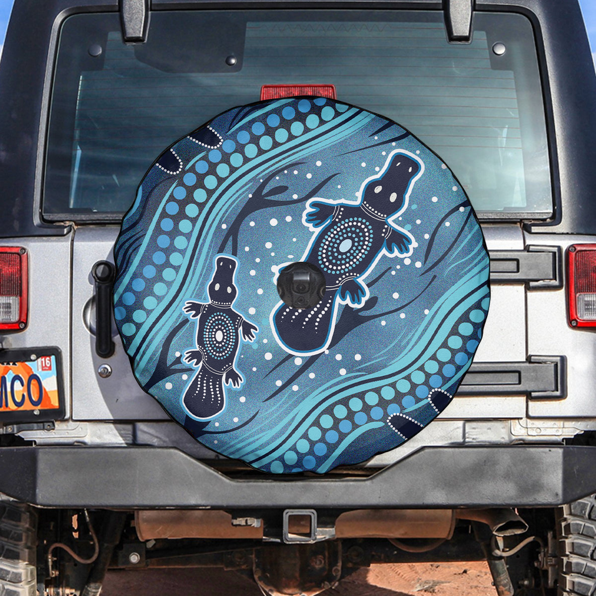 Aboriginal Dots Art Painting with Platypus Spare Tire Cover No 1