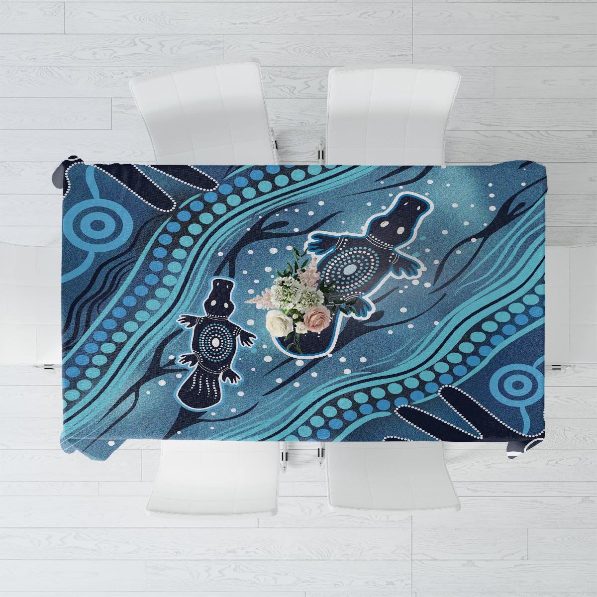 Aboriginal Dots Art Painting with Platypus Tablecloth No 1