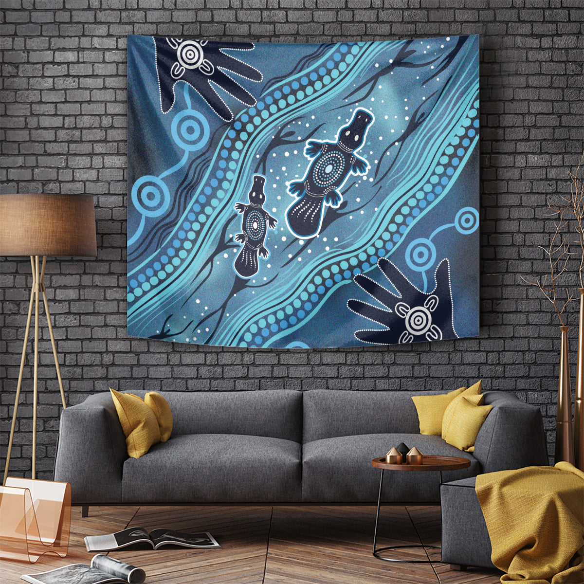 Aboriginal Dots Art Painting with Platypus Tapestry No 1