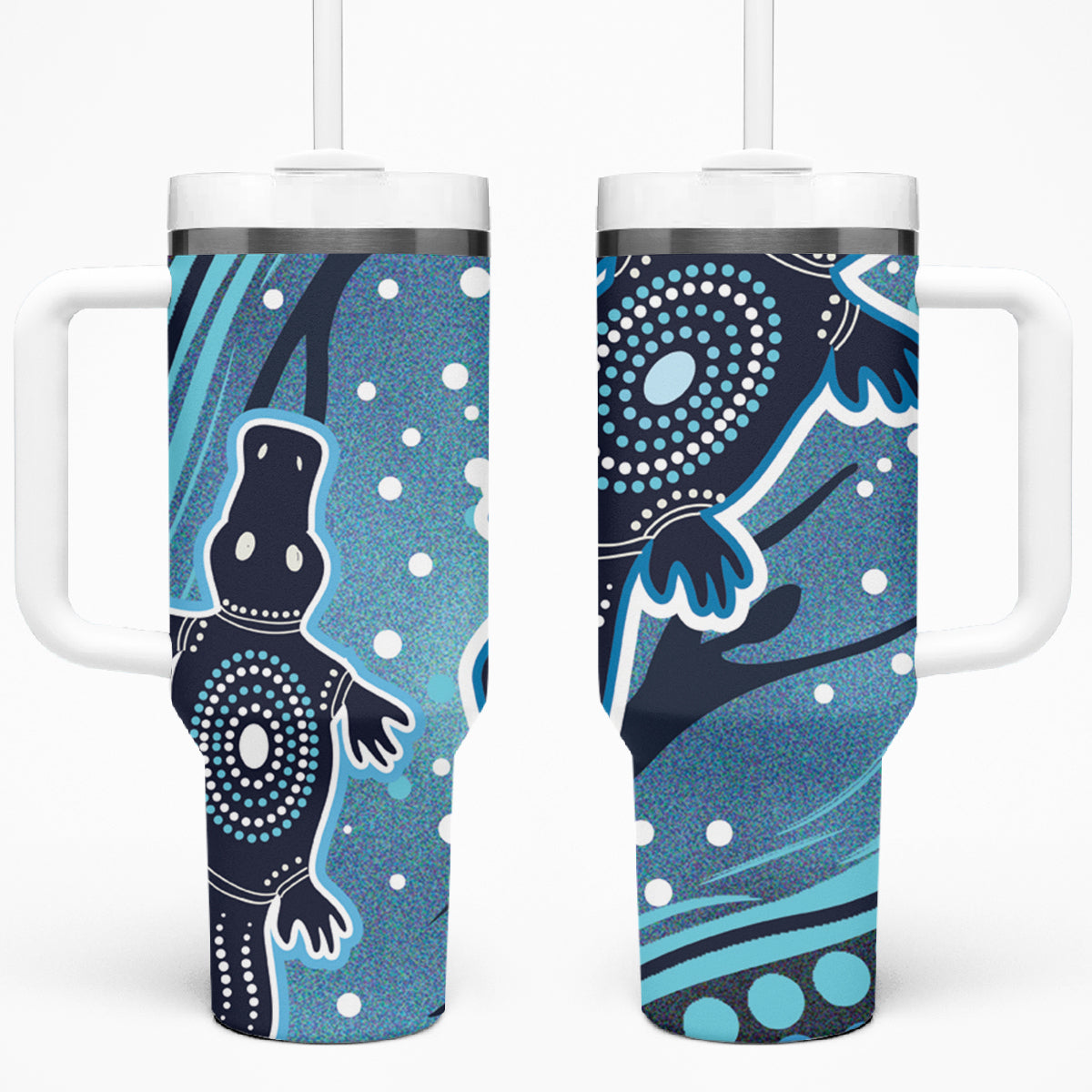 Aboriginal Dots Art Painting with Platypus Tumbler With Handle No 1