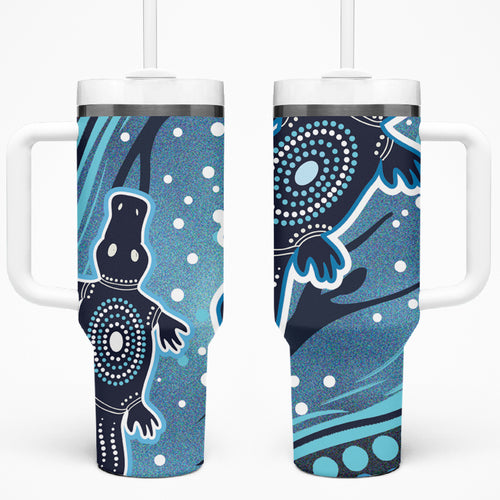 Aboriginal Dots Art Painting with Platypus Tumbler With Handle No 1