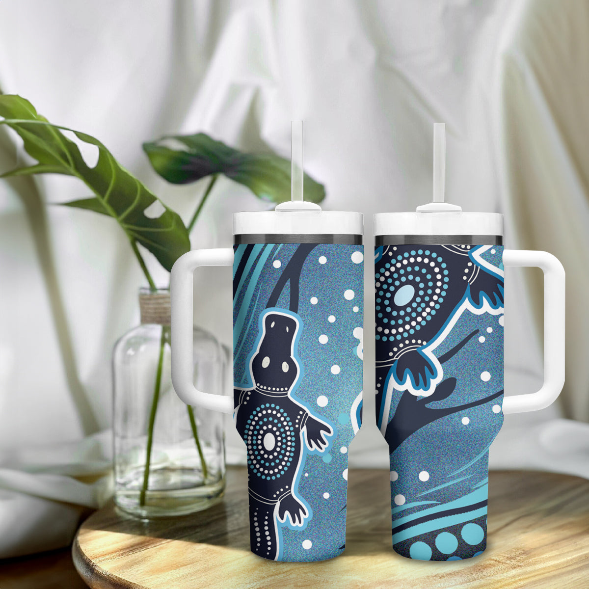 Aboriginal Dots Art Painting with Platypus Tumbler With Handle No 1