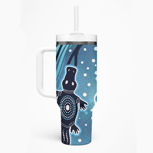 Aboriginal Dots Art Painting with Platypus Tumbler With Handle No 1
