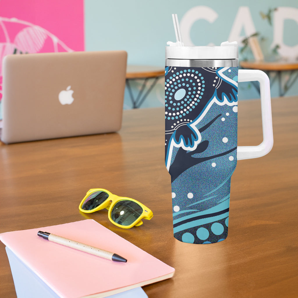 Aboriginal Dots Art Painting with Platypus Tumbler With Handle No 1