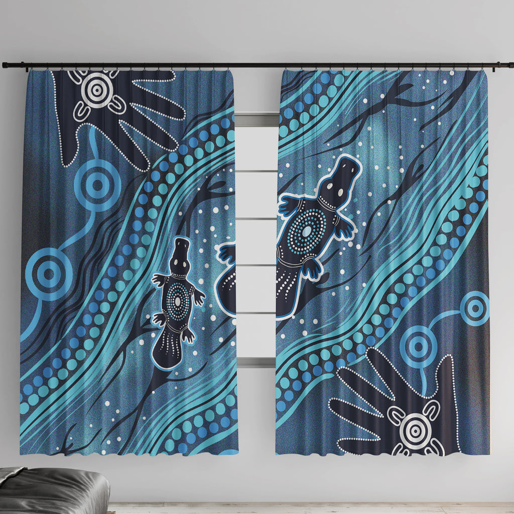 Aboriginal Dots Art Painting with Platypus Window Curtain No 1