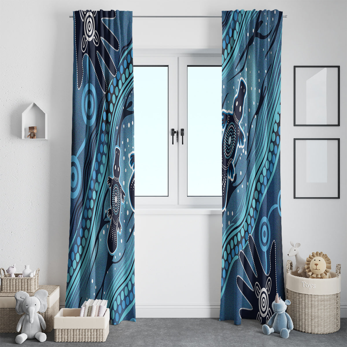 Aboriginal Dots Art Painting with Platypus Window Curtain No 1