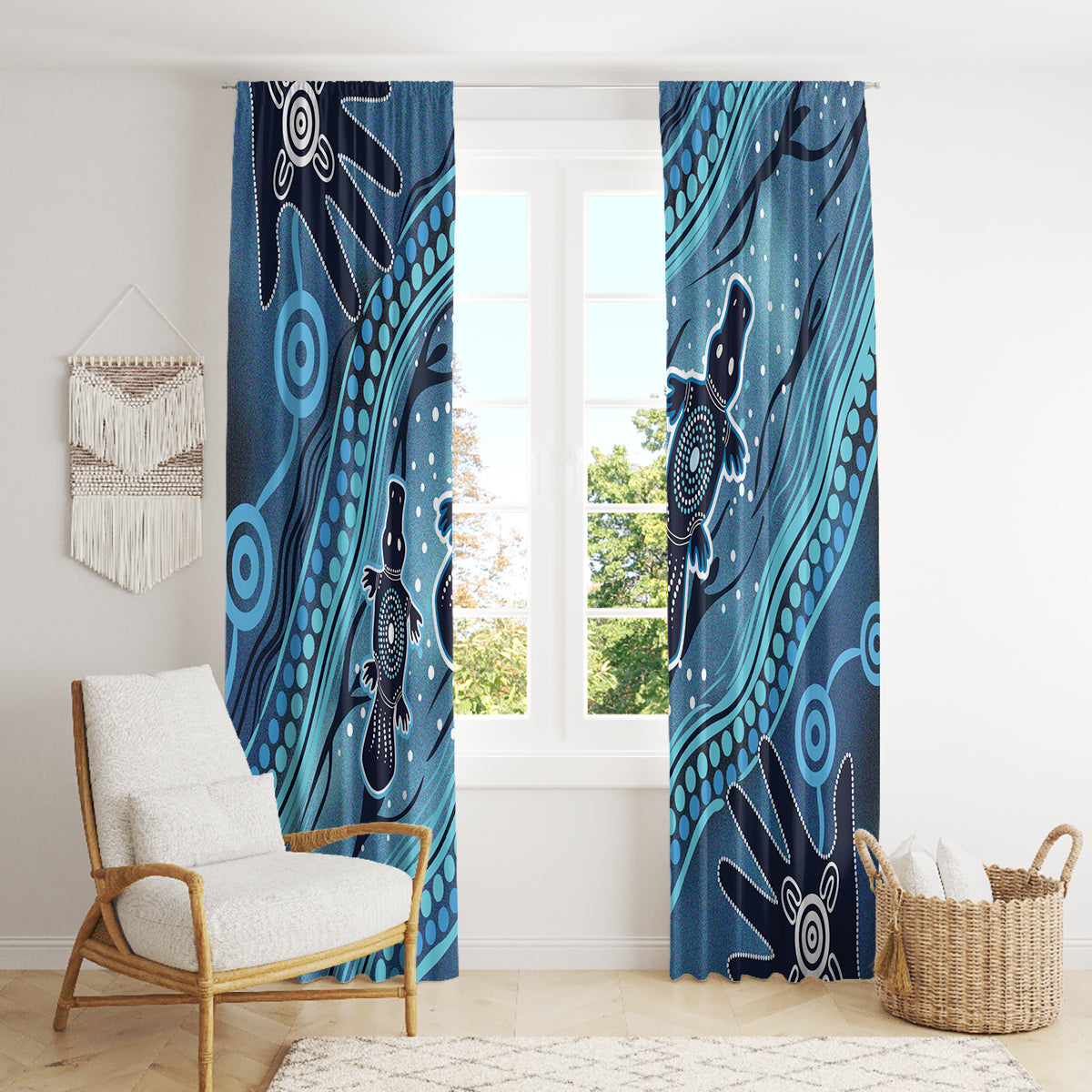 Aboriginal Dots Art Painting with Platypus Window Curtain No 1
