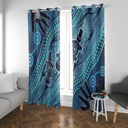Aboriginal Dots Art Painting with Platypus Window Curtain No 1