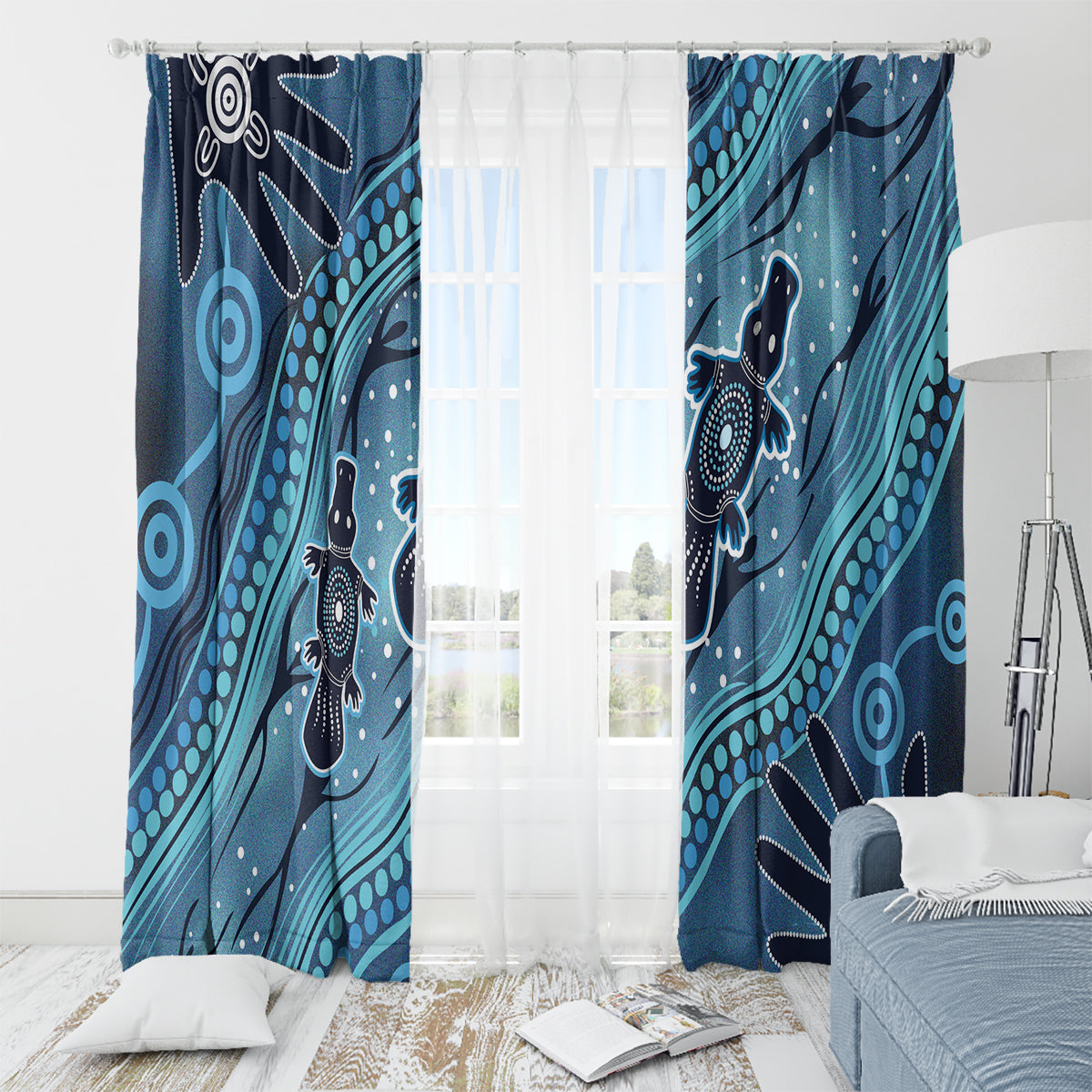 Aboriginal Dots Art Painting with Platypus Window Curtain No 1