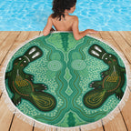 Aboriginal Dots Art Painting with Platypus Beach Blanket No 2