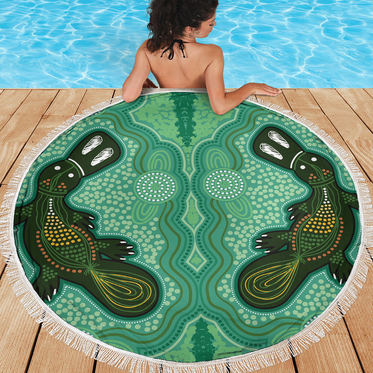 Aboriginal Dots Art Painting with Platypus Beach Blanket No 2