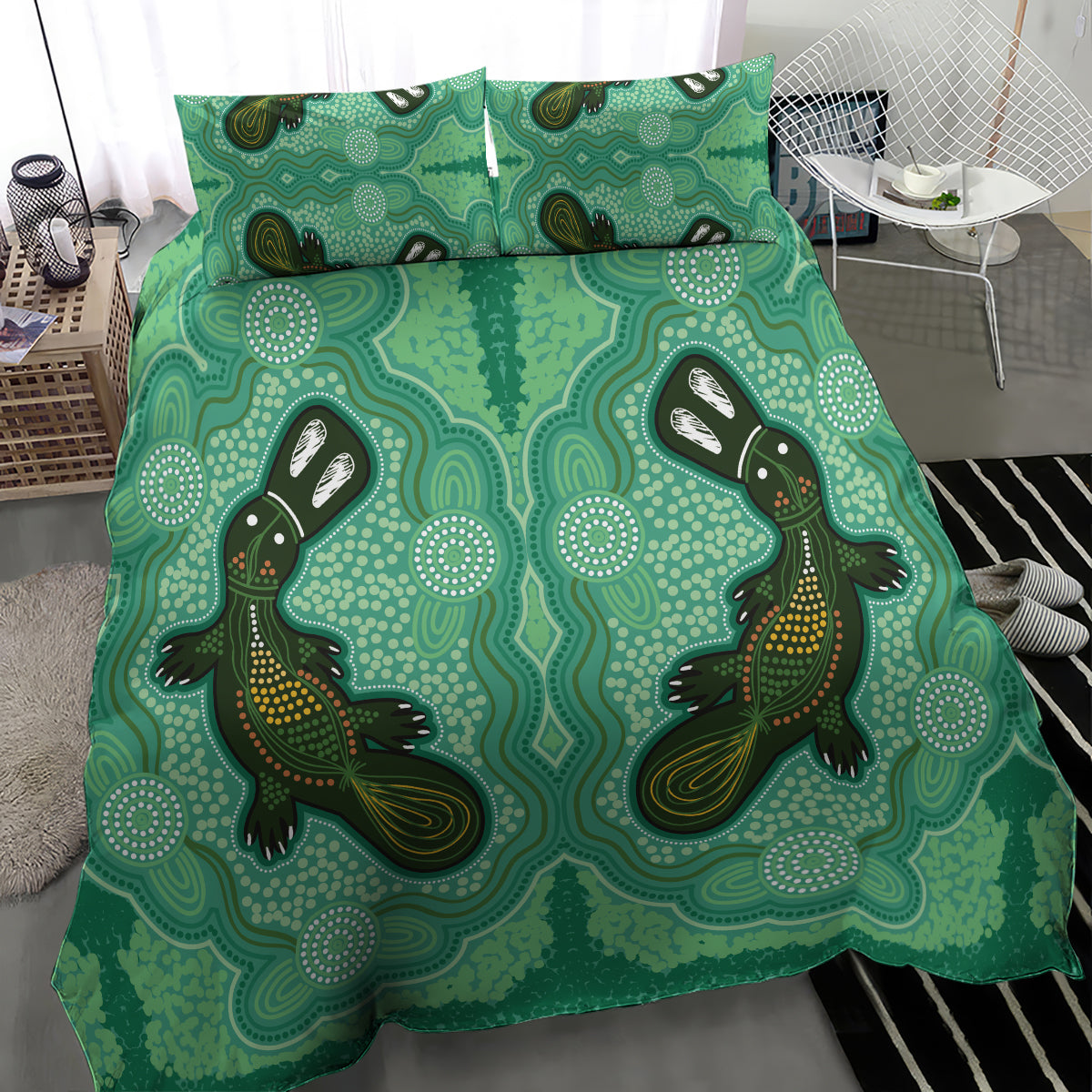 Aboriginal dots art painting with platypus bedding set no 2 lt9