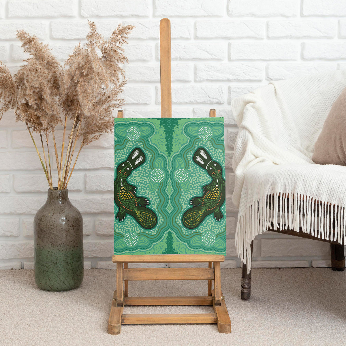Aboriginal Dots Art Painting with Platypus Canvas Wall Art No 2