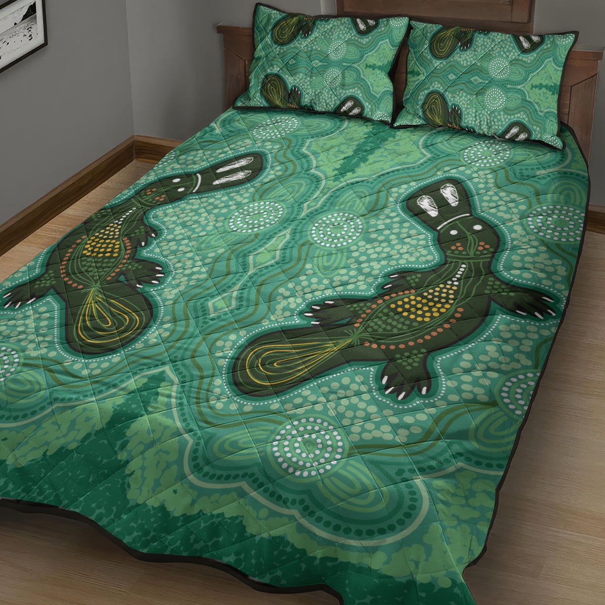 Aboriginal Dots Art Painting with Platypus Quilt Bed Set No 2