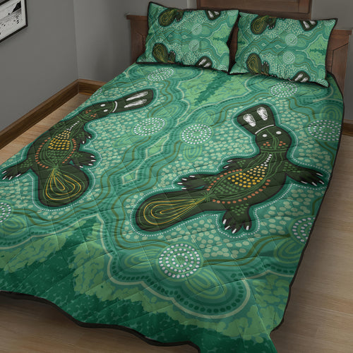 Aboriginal Dots Art Painting with Platypus Quilt Bed Set No 2