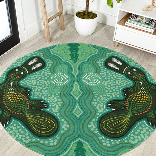 Aboriginal Dots Art Painting with Platypus Round Carpet No 2