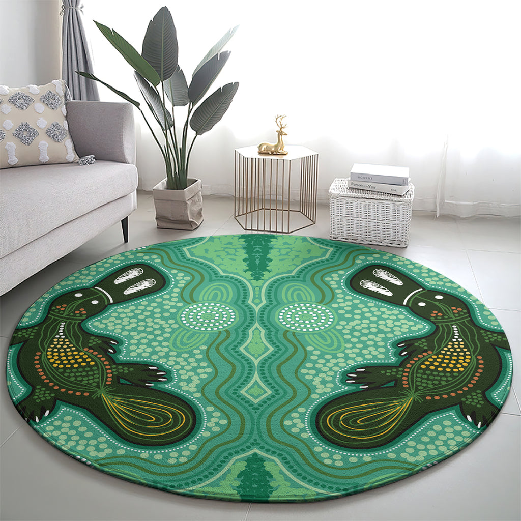 Aboriginal Dots Art Painting with Platypus Round Carpet No 2