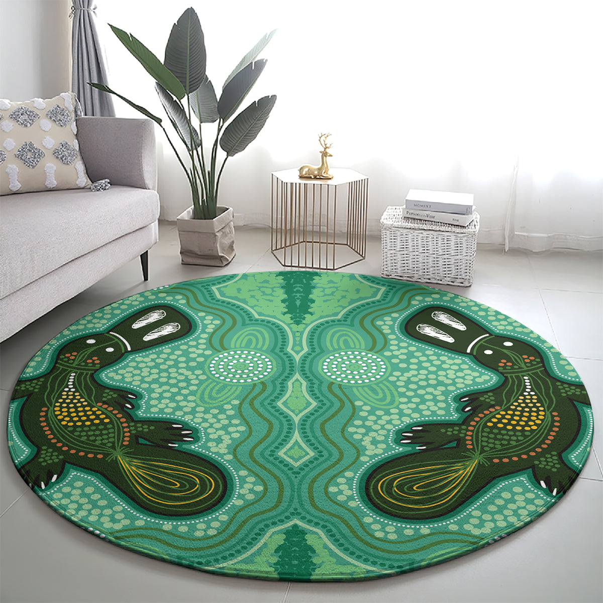 Aboriginal Dots Art Painting with Platypus Round Carpet No 2